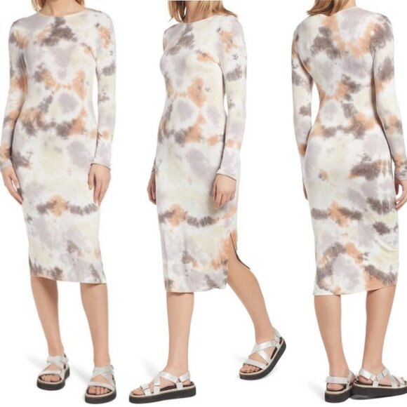 NEW Nordstrom BP Tie Dye Midi Dress Long Sleeves Knit Size XXS 2020 Boho Hippie - Picture 1 of 16